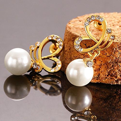 Rhinestone Dangle Stud Earrings Women Pearl Drop Earrings WA000778 (24K Yellow Gold Plated)