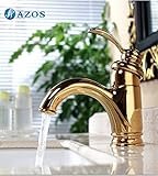 AZOS 洗面器の蛇口 黄銅製 金色 単穴 台付 冷熱混合水栓 MPDKZ048G