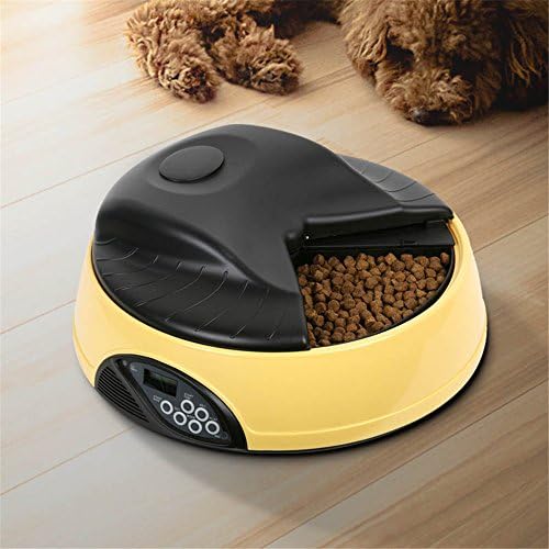 4 Compartment Programmable Pet Feeder with Recordable Message and Built-In Microphone Yellow