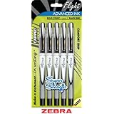 Zebra Pen Z-Grip Flight Stick Smooth Advanced Ink Low Viscosity 1.2mm Black 5-Pack (21815)