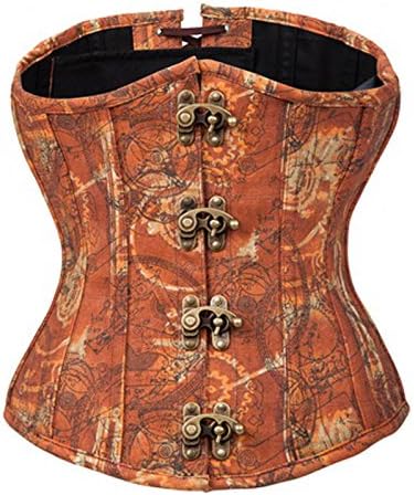 Vilania Women's Underbust Retro Printed BaroqueSteampunk Boned Corset Waist Cincher Shanper ,TXZ9014-Orange-S