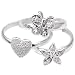 Sterling Silver Heart, Cubic Zirconia Butterfly & Flower Toe Rings, Set of 3