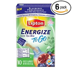 Lipton Green Tea To Go, Energize Blueberry Pomegranate, 10-count, 0.04-Ounce Boxes (Pack of 6)