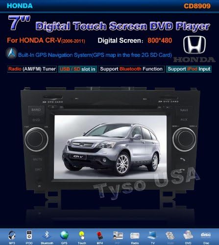 Tyso For Honda CR-V 7" CAR DVD Player (2006-2011) GPS Navigation Navi iPod Bluetooth TV Radio FM Free Map CD8909