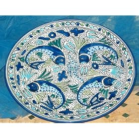 Le Souk Ceramique AF-42 Aqua Fish Round Platter 15-in.