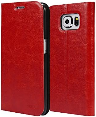 Samsung Galaxy S6 Case, Philoh [Stand Feature] Galaxy S6 Wallet Case [Red] Premium PU Leather Wallet Case with STAND Flip Cover - Galaxy S6 Case (Red)