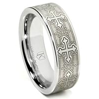 Cobalt XF Chrome Laser Engraved Wedding Band Ring w/ Cross Designs Sz 9.5