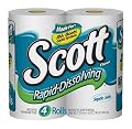 Scott Rapid-Dissolving Bathroom Tissue, 1-Ply, Unscented, Case Pack, Five - 4 Roll Packs, 800 Sheets Each (20 Rolls)