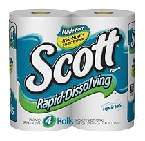 Scott Rapid-Dissolving Bathroom Tissue, 1-Ply, Unscented, Case Pack, Five - 4 Roll Packs, 800 Sheets Each (20 Rolls)