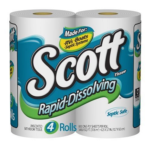 Scott Rapid-Dissolving Bathroom Tissue, 1-Ply, Unscented, Case Pack, Five - 4 Roll Packs, 800 Sheets Each (20 Rolls)