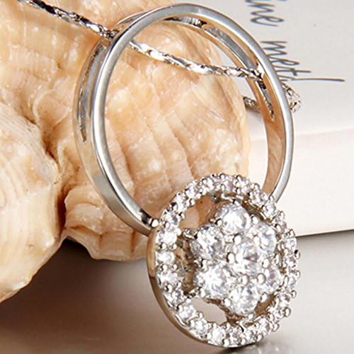 18K White Gold Plated Pendant Necklace for Women Fashion Inlay Tiny CZ Ring Circle Shaped Ornament White