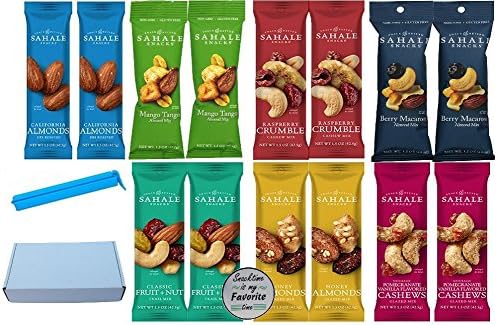 Sahale Snacks All Natural Nut Blends Grab And Go Variety Pack 1.5 oz x 14 Packs In A Gift Box With A 2" Snack Clip And Magnet