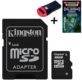 Professional Kingston MicroSDHC 16GB (16 Gigabyte) Card for Blackberry Torch 9800 with custom formatting + Free Card Reader + Free Cell Phone Antenna Booster