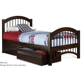 Twin Size Windsor Style Platform Bed with Footboard Antique Walnut Finish