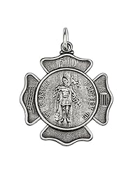.925 Sterling Silver Antiqued Religious 25mm(H) x 25mm(W) Saint St. Florian Medal Charm Pendant