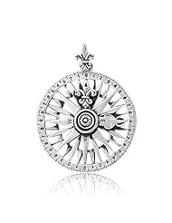 Valentines Day Gifts Bling Jewelry Round Rose Compass Pendant 925 Sterling