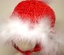 Hand Crocheted Red Chenille Hat Trimmed with Marabou for Ages 3-12 Months