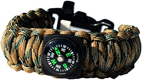 18 Piece Paracord Survival Bracelet with Compass, Firesteel &amp; Tinder, Fishing Gear, Whistle, Safety Pins, Ceramic Knife, Alcohol Wipes - 100% Handmade! High Quality - No Hassle Money Back Guarantee!