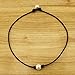 White Pearl Necklace Choker with 11-12 mm Pearls on Natural Dark Brown Leather