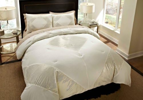 Divatex 75 GSM Metallic Printed Bling Microfiber Dot Twin Mini Comforter Set, Ivory/Gold