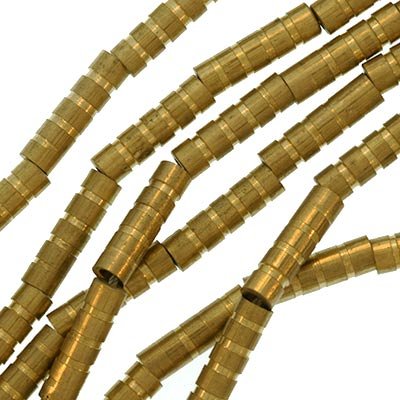 Gold Tone Solid Brass 16mm Ridge Tube Beads 16 Inch Strand