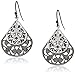 1928 Jewelry Black and Silver-Tone Filigree Pear Shape Overlay Drop Earrings