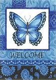 Blue Patterned Butterfly House Flag