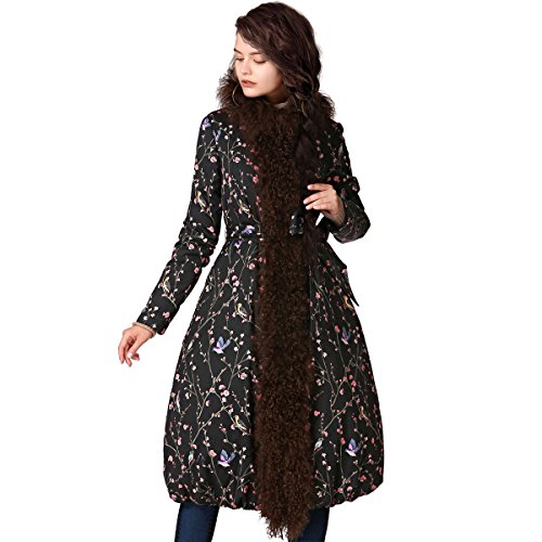 (アートカー)Artka オリジナルデザイン レディーズロング丈羊ファー付き花柄キルトコート MA11341D
