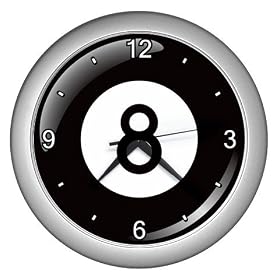 Silver Wall Clock of 8 Ball (Billiards, Pool Table Balls, Magic 8 Ball, Snooker, 9 Ball)
