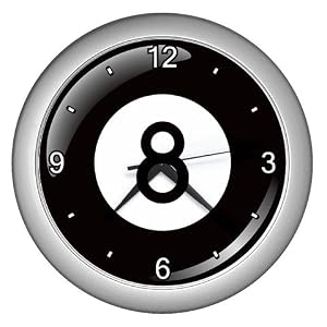 Silver Wall Clock of 8 Ball (Billiards, Pool Table Balls, Magic 8 Ball, Snooker, 9 Ball)
