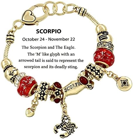 Scorpio Charm Bracelet C52 Clear Crystal Light Red Murano Glass Zodiac Scorpi...