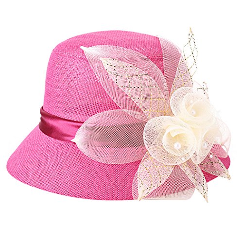 Bucket Sun Hat Flax Summer Beach Hat Church Tea Party Top Hat for Women