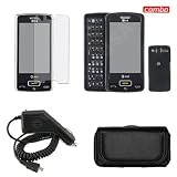 LG eXpo/GW820 Combo Rubber Feel Black Protective Case Faceplate Cover + LCD Screen Protector + Rapid Car Charger + Black Horizontal Leather Pouch for LG eXpo/GW820