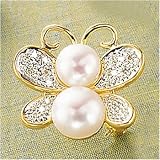 14k Yellow Butterfly Pin With Freshwater Pearl Body And Diamond Wings
