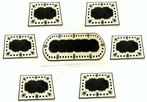 GARIAN Exotic Black &amp; White with Silver Glass Beads Tabletop Decor 1 Runner and 6 Placemats Set