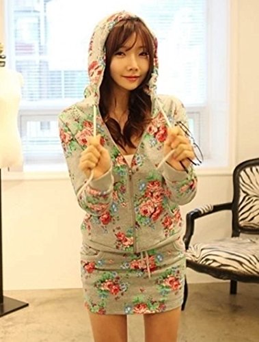 ツーピース セットアップ 長袖 パーカー ミニスカート 花柄  部屋着 ルームウェア カジュアル フェミニン ガーリー エレガント 大きいサイズ 美脚 秋物 冬物 可愛いスカーフ付き m267