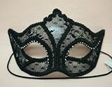 Venetian Party Wear Mask Cover w/ Black Lace and Rhine Stone