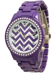 Womens Geneva Rhinestone-accented Boyfriend Chevron Style Watch - Purple