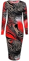 ForeverWomens Long Sleeves Animal Zebra Print Stretchy Midi Dress