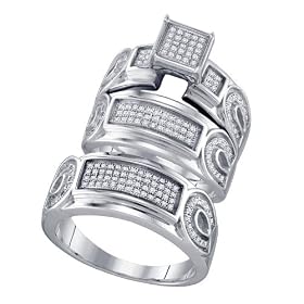 Sterling Silver 1/2 ct. Diamond Trio Engagement Set