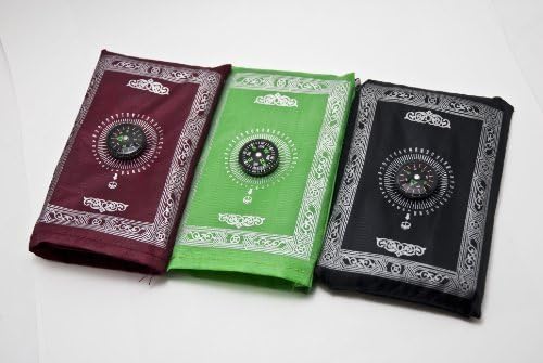 1 x Portable Islamic Prayer Mat / Rug with Compass Qibla finder + Booklet (Dark Red) by Islamica