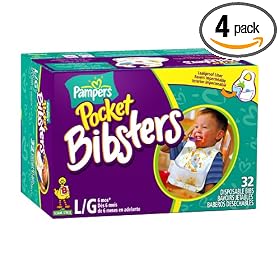 Pampers Pocket Bibsters, Sesame Street, Large, 32-Count Box (Pack of 4) (128 Disposable Bibs)