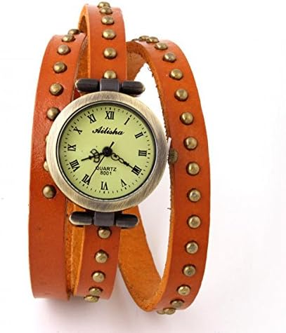 EnterSandman fashion Ailisha Vintage Women Quartz Watch Long Leather Strap Lady Wristwatches Casual Rivet Analog Bronze