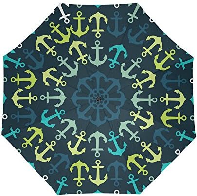 Fashion Nautical Anchor Folding Compact Sun/Rain Umbrella, Foldable Rain Travel Umbrella UV Protected
