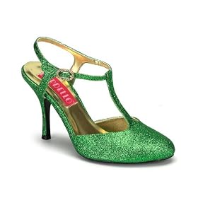 3 1/2 Inch Heel Green Glitter Sandal Pump Shoes Sexy High Heel T-Strap Shoes St Patricks Day