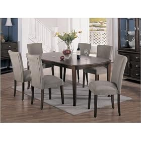 7pc Cherry Brown Finish Dining Table And Taupe Parson Chairs Set by AtHomeMart