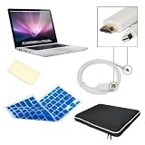 HDE (TM) HDMI Audio/Video and Blue Silicone Skin Travel Kit Compatible with MacbookTM and Macbook ProTM unibody models + Microfiber Cloth