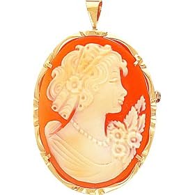 14K Yellow Gold Shell Cameo Pendant Pin Jewelry New |L by FindingKing