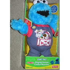 Singing Farmer Cookie Monster Sesame Street Plush. Fisher Price by