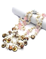 Candygem 2 Row 18-20 Inch Necklace, with Freshwater Cultured Pearl, Coffee Brown Shell and Pink Crystal Nuggets From Nicolette Bermans Love of Nature Collection.
